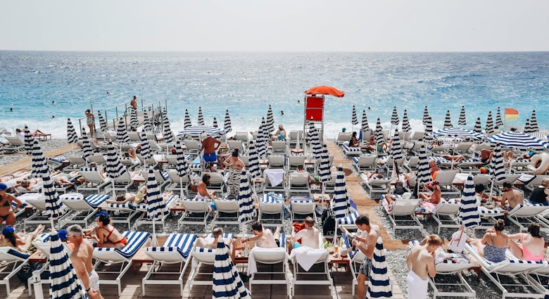 Nice, France - September 17, 2023: Beaches in Nice in September, License Type: media, Download Time: 2025-03-07T20:24:34.000Z, User: rhylton_redventures, Editorial: true, purchase_order: 56530 - Guidebooks, job: Lonely Planet, client: Lonely Planet WIP, other: Rhianydd Hylton